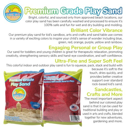 Arena de juego colorida Classic Sand and Play, bolsa de 20 lb, roja, natural y no toxica, diversion humeda y seca en interiores y exteriores, para uso en arenero, terapia y mesa, construccion, estimula las necesidades sensoriales - Imagen 2