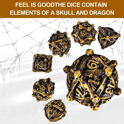 Set de dados de metal DND, UBEUCK 7PCS Dados de Craneo y Dragon de Metal DND para Dungeons & Dragons - Juego de Rol Multifacetico RPG de Metal (Dados dorados) - Imagen 5
