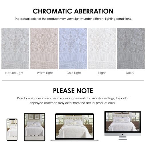 Colcha extragrande QuiltEase para cama King - 120" L x 120" W Extra Wide - Juego de colchas bordadas 100% algodon ligero - Colcha reversible California King - 3 Piezas - Blanco - Imagen 6