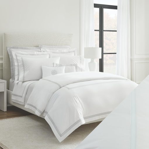 Juego de Sabanas King de la Coleccion Sferra Estate - 100% Algodon de 200 Hilos de Cuenta Percale con Detalles de Sateen - Ropa de Cama Fresca, Suave y Transpirable, Juego de 4 Piezas, Blanco/Blanco - Imagen 2