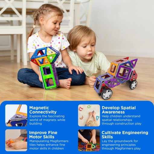 Conjunto de Coches Magformers XL Cruisers (32 piezas) Bloques Magneticos de Construccion, Juego Educativo de Azulejos Magneticos, Juguete de Construccion Magnetica STEM que incluye ruedas - Imagen 3