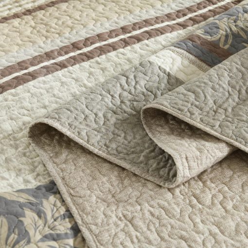 Colcha King Oversized DDUOXIN 128" W x 120 L - Edredon California King 100% Algodon con 2 Fundas de Almohada, Juego de Colcha Reversible de Peso Ligero, Beige/Marron/Gris, 3 Piezas - Imagen 6