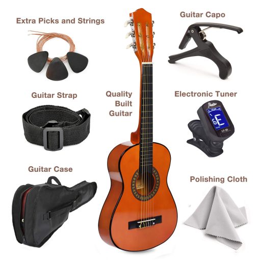 Guitarra de Madera de 30" con Estuche y Accesorios para Niños/Niñas/Principiantes (Caoba) - Imagen 2