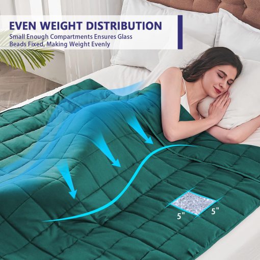 Manta pesada yescool para adultos (20 lbs, 88? x 104?, Verde oscuro) Manta pesada refrigerante para dormir perfecta para 190-210 lbs, Tamano queen Manta transpirable con cuentas de vidrio premium, Lavable a maquina - Imagen 3