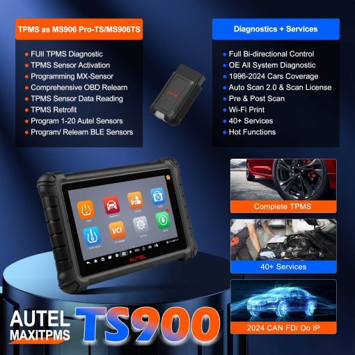 Autel Scanner MaxiTPMS TS900, Herramienta de Programacion de TPMS mas Nueva de 2024, Actualizacion de TS608, TPMS Completo, Diagnostico de Todos los Sistemas, 40+ Servicios, Prueba Activa, Programacion/Reaprendizaje de Sensores, Mejor que TS408 TS508 MX808 MK808 - Imagen 2
