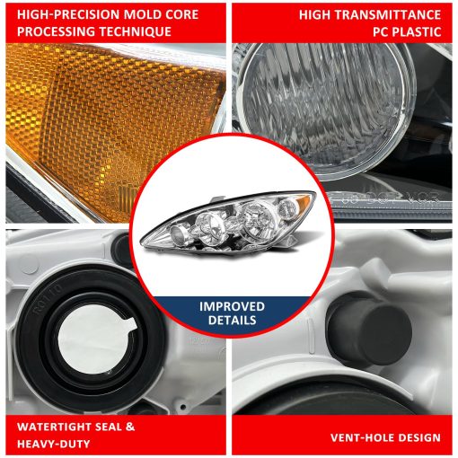 Conjunto de faros ADCARLIGHTS para Toyota Camry 2005-2006 compatible con 2005 2006 Carcasa Cromada con Reflector ambar Reemplazo del Faro Izquierdo y Derecho Par - Imagen 6