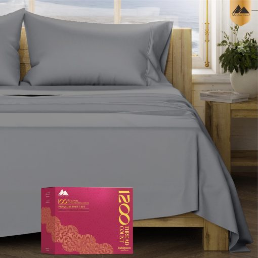 Juego de sabanas Queen Size 100% algodon egipcio de Mayfair Linen - 1200 hilos 4 piezas Juego de sabanas Queen Size algodon egipcio, sabana de lujo Queen Size de sabana de alta cantidad de hilos, bolsillo profundo de 16" - Gris Oscuro