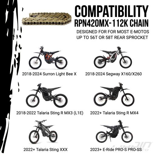 Cadena de O-Ring Rippin Moto RPN420MX para Surron Light Bee X, Segway X160 X260 Talaria Sting MX3 MX4 XXX, E-Ride PRO SS 420-112 enlaces - Imagen 3