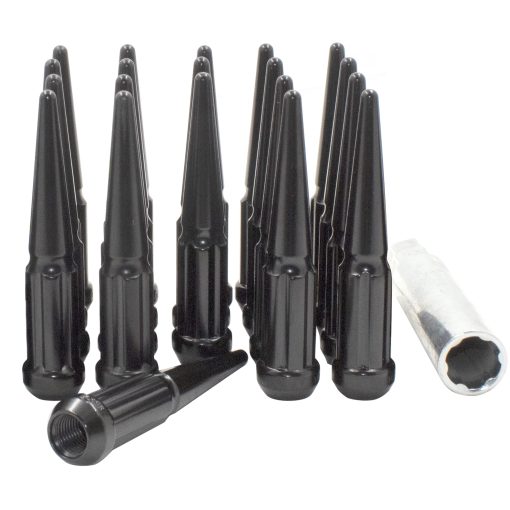Kit completo de 20 Tuercas Spline Spike 1/2"-20 para Llantas Negras de 4.40" de largo para Camionetas Hexagonales para Chevy C10 K10 GMC C15 C1500 1994-2001 Dodge Ram 1500 Ramcharger 1975-96 Ford F100 F150