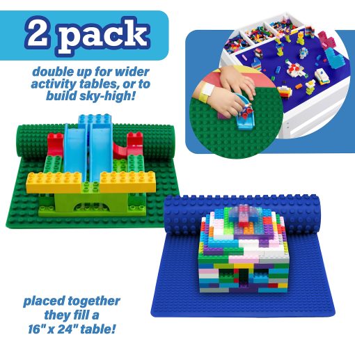 Tapete de Juego de Bloques de Construccion de Silicona SCS Direct - Set Azul/Verde de 16" Rollable y Portatil de Doble Cara para Mesas de Actividades - Compatible y Ajuste Perfecto con Todas las Principales Marcas de Bloques de Construccion, Regalo de Navidad - Imagen 4