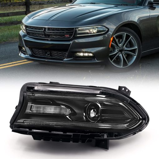 FIONE - Ensamblaje de Faros para Dodge Charger 2015-2021 Modelo Halogeno con DRL LED y Luces de Senal de Giro Lado Izquierdo 68214399AB 68214399AD 68214399AC CH2502271...