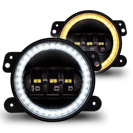 Luces de Niebla LED TRUE MODS de 4 pulgadas 60W Compatible con Jeep Wrangler JK Unlimited JKU Accesorios Frontales de Parachoques 2007-2018 [HALO DRL] [Senales de Giro ambar] Luces Redondas de Conduccion