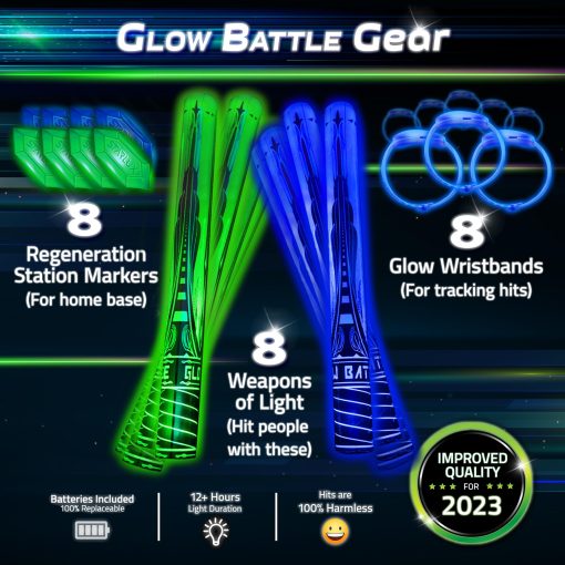 Glow Battle - Paquete Familiar: Un emocionante juego de espadas luminosas | De 2 a 8 jugadores, de 8 años en adelante | Juegos familiares unicos para niños y adultos | Juguetes al aire libre para niños de 8 a 12 años | Juegos luminosos para niños de 8 a 12 años - Imagen 5