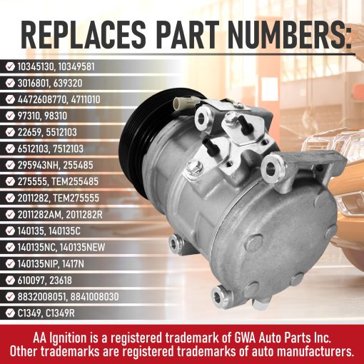 Compresor de aire acondicionado de repuesto por AA Ignition - Compatible con Toyota Sienna 3.3L 2004-2006 - Reemplaza 8832008051, 10854C, 4472608770, 4711010, 0610097, 8841008030 - Imagen 3