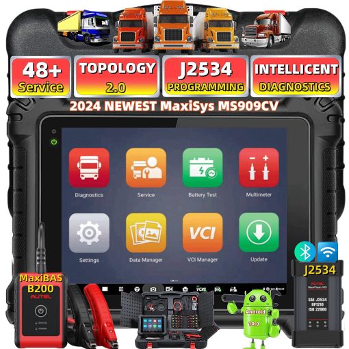 Autel MaxiSys MS909CV 2024 Escaner de Camiones Pesados Top para Autos Comerciales Semi, Actualizacion de MS908CV con Diagnostico Inteligente, 48+ Servicios Reprogramacion de ECU J2534 y Codificacion Prueba Activa Topologia 2.0