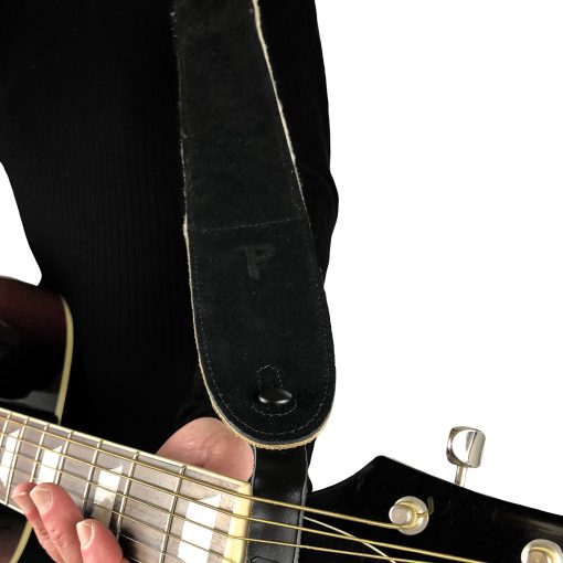 Correa de Guitarra de Gamuza con Almohadilla de Piel de Oveja, Negra, Anti-Deslizante, Clasica, Apta para Todos los Niveles, Extra Larga, de 41" a 56" Pulgadas, Compatible con Todos los Sistemas de Bloqueo de Botones - Imagen 5
