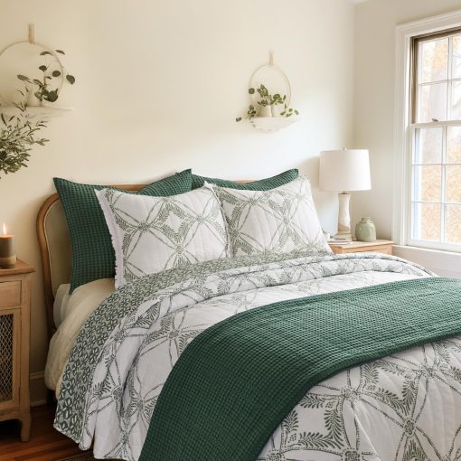 Set de Edredon Levtex Home - Kemala Sage - Edredon Full/Queen y Dos Fundas Estandar - Medallon - Verde Salvia, Crema - Edredon (88x92 pulg.) y Fundas (20x26 pulg.) - Reversible - Algodon - Imagen 3