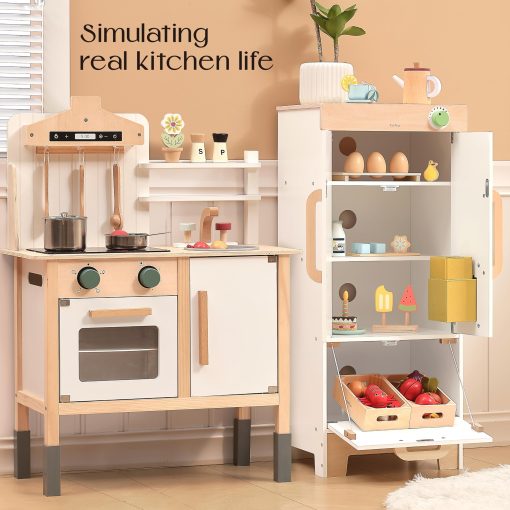 Juego de Cocina para Ninos PairPear, Refrigerador de Juguete de Madera, Set de Congelador para Ninos, Cocina de Juguete para Ninos Pequenos con Accesorios de Cocina de Juego, Regalo de Comida de Juguete para Ninos y Ninas de 3+ anos - Imagen 4