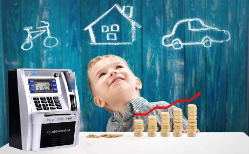 2024 Hucha del cajero automatico actualizada para dinero real para ninos y adultos con tarjeta de debito, inicio de sesion con contrasena, alimentador de billetes, reconocimiento de monedas, objetivo de ahorro, calculadora de saldo, caja fuerte de ahorro electronico (Negro) - Imagen 5