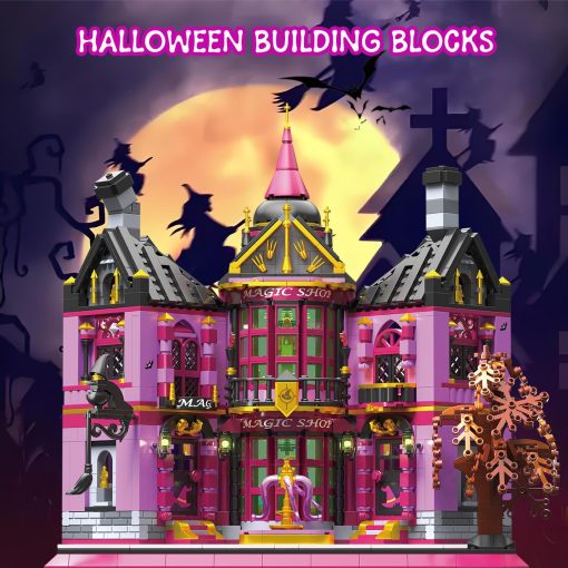 Set de Bloques de Construccion de Halloween QUEMISO - Kit de Arquitectura de 1366 Piezas de la Tienda de Magia de la Bruja, Perfecto para Adolescentes y Adultos, Casa Embrujada de Dos Pisos para la Decoracion de Halloween, Diversion Nocturna e Ideas de Regalo - Imagen 4