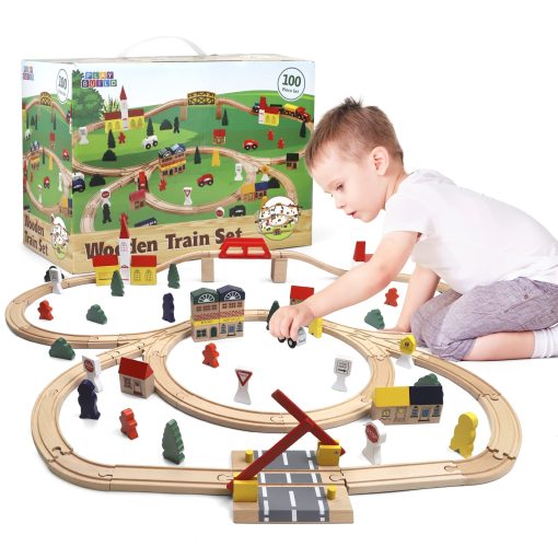 Juego de Tren de Madera Play Build, Juego Completo de Tren para Niños, Juego Interactivo y Educativo, Diseño Creativo de Vias de Tren de Madera, Calidad Premium, Edades 3+ (Conjunto de 100 Piezas)