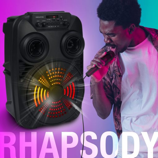 Maquina de Karaoke Singsation, Altavoz de Sonido Dinamico de 8", Altavoz Bluetooth Portatil 5.0 con Microfono, Control Remoto, Show de Luces, Refuerzo de Bajos, USB y Micro SD, AUX y FM para Fiestas - Imagen 7