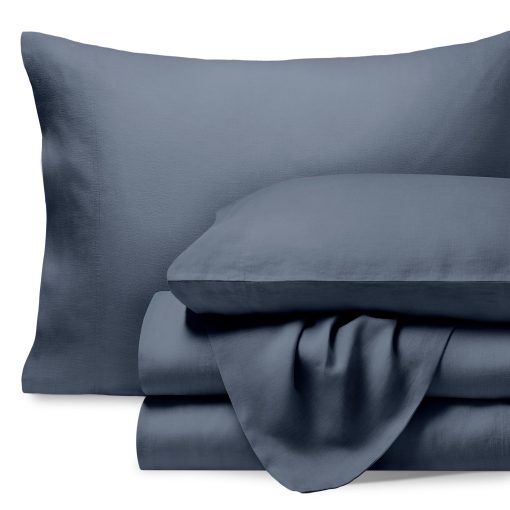 Juego de sabanas completa Bare Home - Sabanas de lino 100% de lujo para cama Full - Bolsillos profundos - Ajuste facil - Juego de 4 piezas - Sabanas y fundas de almohada (Full, indigo)