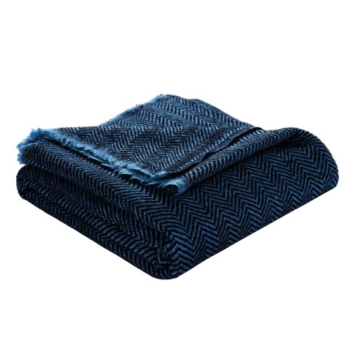 Chal de Cachemira Pura, Manta, Cobertor, Envoltura Ultra Suave, Manta para Sofa, Cama y Viajes, (40" X 82") Espiga (Azul Cobalto y Negro)