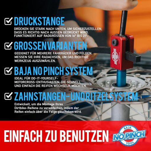Kit Ultimate BAJA NO PINCH, Herramienta Compacta para Cambiar Neumaticos de Motocross y Motos de Tierra - Monta Neumaticos Sin Pinchar Tubos - Incluye Mangas para Ejes de 15mm, 17mm, 20mm, 25mm - Funciona en Llantas de 16-21 Pulgadas - Imagen 5