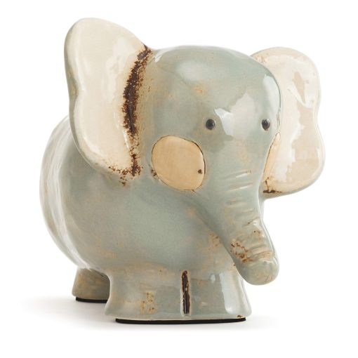 Cerdito Alcancia de Dinero de Ceramica Distressed Azul Brillante con Diseno de Elefante 6.5 x 6