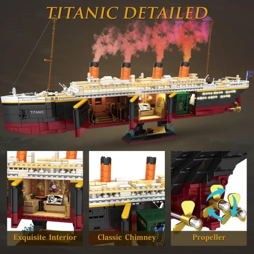 Set de Construccion del Titanic Zylvoxia, 2288 Piezas Set de Bloques del Gran Barco Titanic con Glaciar y Tira de Luz Brillante, Set de Modelo de Barco Gigante para Adultos y Ninos - Imagen 3