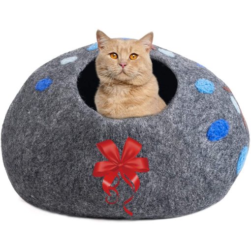 Cama para Gatos y Gatitos de Lana Fieltro Hecha a Mano PETKIRI - Lana 100% Natural (Uvas de Medianoche)