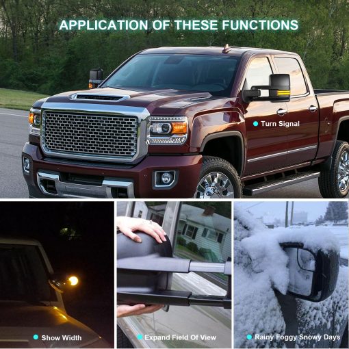 Espejos de remolque SCITOO para 2014 2500 HD 3500 HD 2007 Pickup Tahoe Suburban Avalanche Yukon XL 2008-2013 Denali con luces de reversa, senal de giro con flecha, control de potencia y calefaccion - Imagen 3