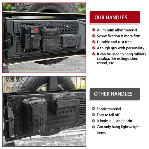 Panel tactico para maletero Z8 con 3 bolsas Moll /para organizador de carga de puerta trasera para Jeep Wrangler 2007-2022 JK JKU y 2018-2022 JL JLU (Aleacion de aluminio) - Imagen 3