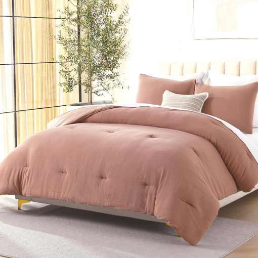 Juego de Edredon de Algodon King DDUOXIN - Edredones King Solidos y Ligeros en Nube, Juegos de Ropa de Cama Rojo Polvoriento Suave y Aterciopelado con Edredon con 2 Fundas de Almohada - Imagen 3