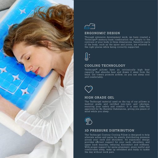 Almohada de Gel Refrigerante Technogel Deluxe - Alivio del Dolor de Cuello y Hombros, Espuma de Memoria Inodora, Sueño Fresco para Durmientes de Estomago y Espalda, Forma Estandar con Funda de Refrigeracion Lavable, Firmeza Media - Imagen 6