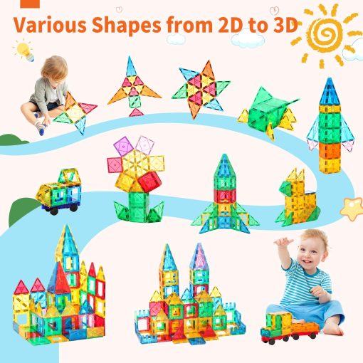 Bloques Magneticos, 100 Piezas Bloques Magneticos para Ninos, Juego de Juguetes Magnet 3D Montessori, Juguetes Educativos de Construccion STEM para Ninos y Ninas de 3+ Anos, Regalos de Navidad y Cumpleanos - Imagen 6