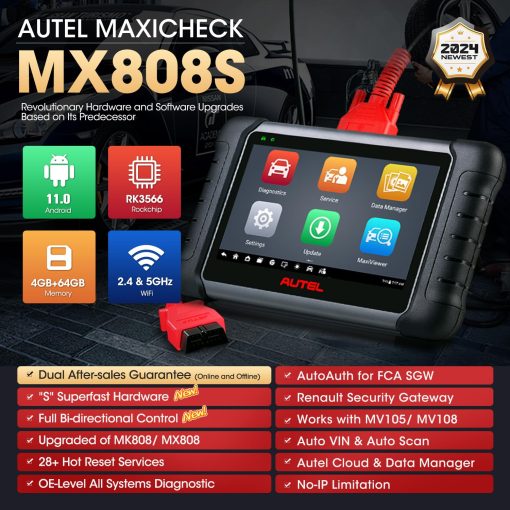 Autel Scanner MaxiCheck MX808S, 2024 version de EE.UU. de MaxiCOM MK808S/ MK808Z, Funciona como MX900, Herramienta de escaneo de control bidireccional completo, Pruebas activas de 3000+, 28+ Servicios, Todos los sistemas de OE, Android 11, FCA AutoAuth - Imagen 2