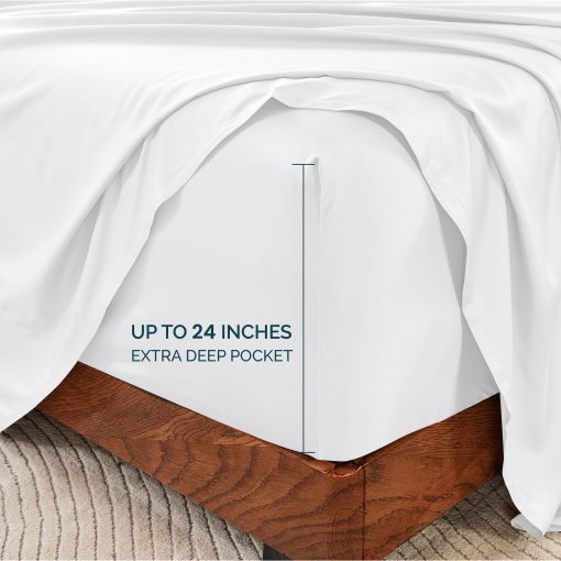 Juego de sabanas de lujo tamaño Queen GOKOTTA, 6 piezas, 100% rayon derivado del bambu, mas suave y fresco que el algodon, sabanas ajustables de 24" con bolsillo extra profundo y correas elasticas en las esquinas, Blanco Brillante - Imagen 4