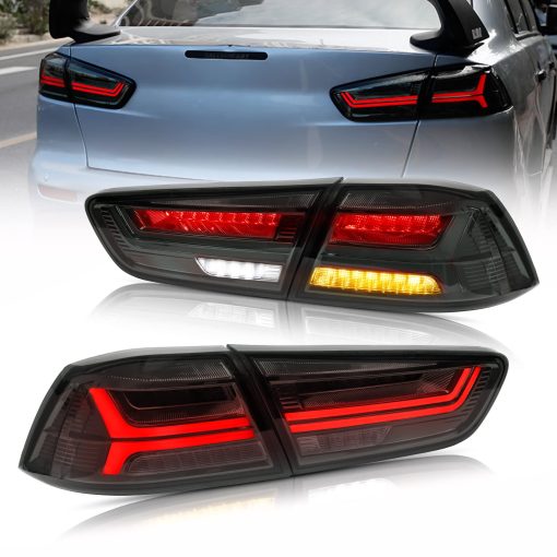 VLAND Luces traseras LED compatibles con Mitsubishi Lancer & EVO X 2008-2020 (No es compatible con Sportbacks/fortis/io) con senal de giro secuencial de ambar, Ensamblaje de lampara trasera de LED completo Lente clara