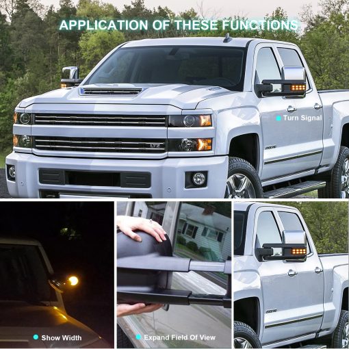 Espejos de remolque SCITOO para Chevy para GMC C/K 1500 2500 3500 1988-1998 1992-1999 para GMC C/K 1500 2500 para Suburbana Tahoe Yukon con senales LED cromadas de energia ahumada Par de espejos laterales - Imagen 2