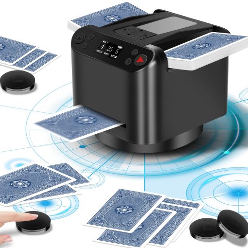 Barajador y Repartidor Automatico 2 en 1, Repartidor de Cartas de 2 Barajas con Control Remoto Inalambrico 360? Rotativo, Ultracallado, Recargable, Funciona con UNO, Taco Cat Goat Cheese Pizza, Five Crowns, Monopoly Deal, etc
