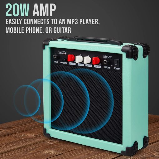 Kit de Guitarra Electrica de 39 pulgadas LyxPro con Amplificador de 20w, Todos los Accesorios, Afinador Digital de Pinza, Seis Cuerdas, Dos Puas, Barra de Tremolo, Correa para el Hombro, Bolsa de Estuche Kit de Inicio Tamano Completo - Verde - Imagen 6