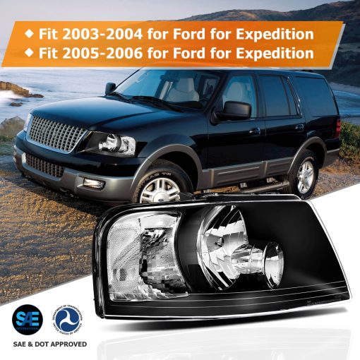 Conjunto de Faros Delanteros Para Ford Expedition 2003-2006 Carcasa Negra Reflector Claro Lente Claro Lado del Conductor y del Pasajero - Imagen 2