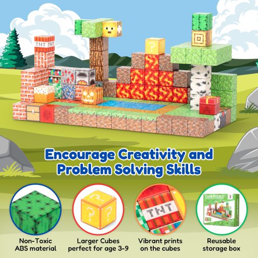 Early Edu Central 137PCS Juego de Bloques de Construccion Magneticos - Juguete Magnetico STEM Set Sensorial con Figuras de Animales y Folleto - Cubo Magnetico de 1" para Niños y Niñas, Juego de Bloques Magneticos Basado en Juegos para Niños de 3-9 - Imagen 3