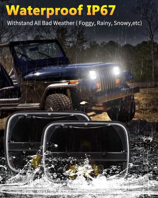 Par de Faros LED Rectangulares 5x7/6x7 Pulgadas de Alto y Bajo Haz Compatible con Jeep Wrangler YJ Cherokee XJ Kenworth T300 1997-2010 Reemplazo H6054 H5054 H6054LL 69822 6052 6053 - Imagen 6