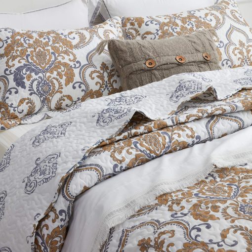 Colcha de Cama Queen Oversized CHIXIN - Coleccion de Lujo - Patron Europeo de Damasco Paisley - Cubierta de Cama Clasica y Hermosa, Ligera, Ultra Suave, 4 Piezas, 100% Microfibra, Blanco/Beige/Gris - Imagen 4