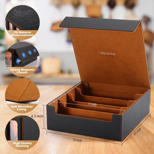 Komick Ultra-Capacity 4-Row Trading Card Storage Box with Commander Display, Holds 3000+ Cards with Dividers & Card Holders, PU Leather MTG Commander Deck Box, YuGiOh, TCG, Sport Cards (Negro / Dorado) - Imagen 3