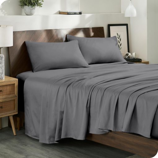 Juego de sabanas divididas Bare Home 100% algodon organico Split King - Tejido satinado suave - Transpirable y fresco - Juego de lujo de hotel - Sabanas de cama de bolsillo profundo (Split King, Gris)