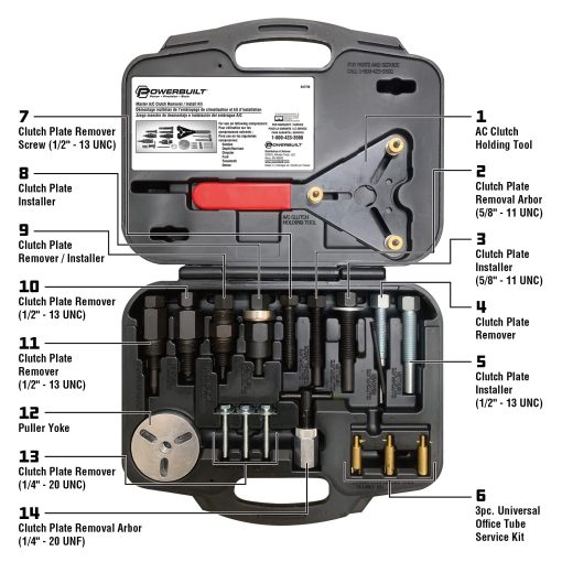 Kit de herramientas Powerbuilt Master AC Clutch Removal & Installation, Servicio de embragues de compresor de aire acondicionado automotriz, Herramienta de sujecion, instalador, removedor - 647756, Negro, 23 piezas - Imagen 2